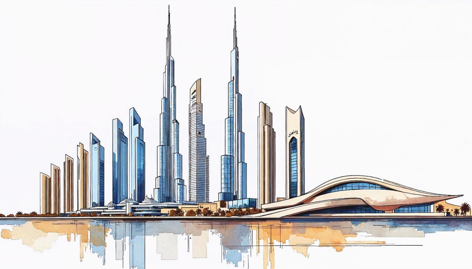Modern Gulf skyline architectural illustration